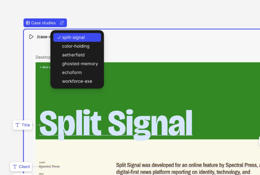 Figma Slides case study template in the editor.